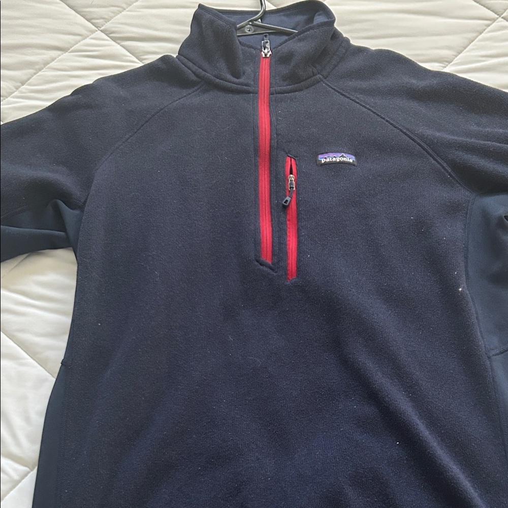 Patagonia Dark Blue Fleece with Red Zipper